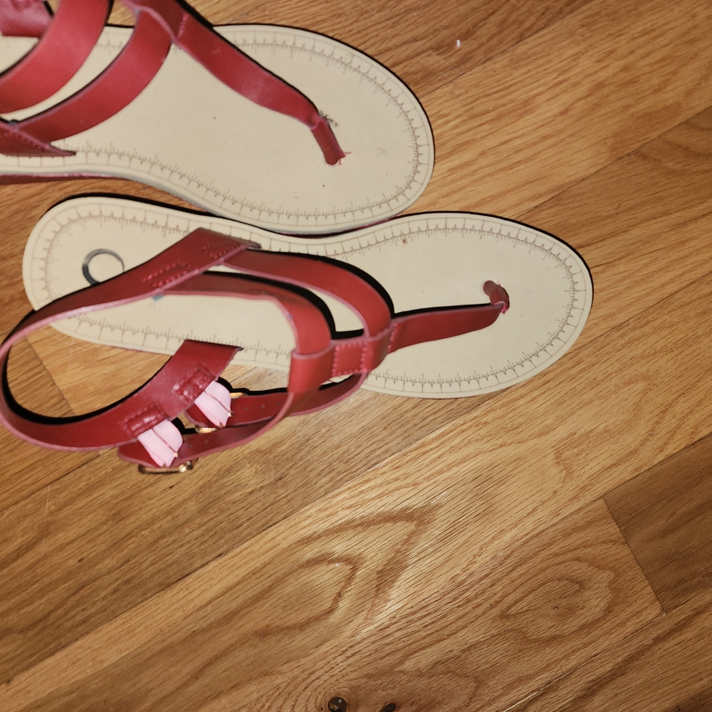Red Thong Sandals with Ankle Straps